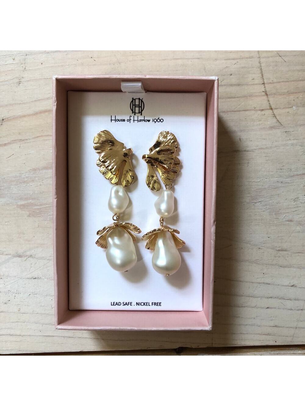 House of Harlow 1960 NWT Gold Tone and Faux Pearl Dangle Earrings